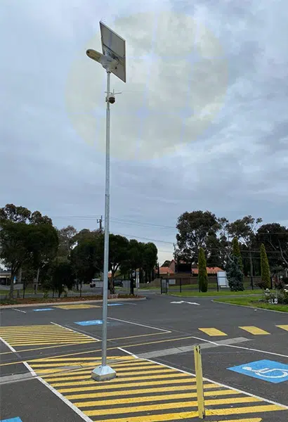 60W solar street light with 4G PTZ camera installed at the parking lot of Australia