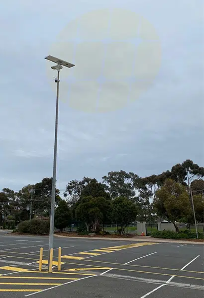 60W solar street light with 4G PTZ camera installed at the parking lot of Australia