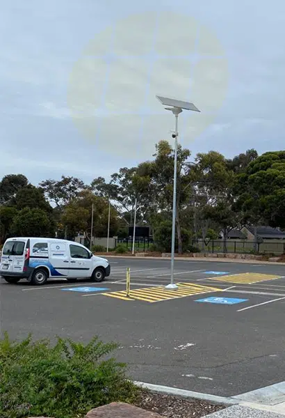 60W solar street light with 4G PTZ camera installed at the parking lot of Austr